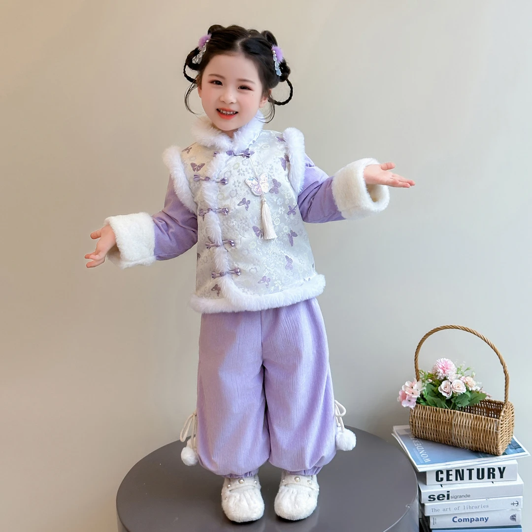 汉服女童2025新款冬季拜年服儿童新中式国风套装宝宝加厚过年唐装