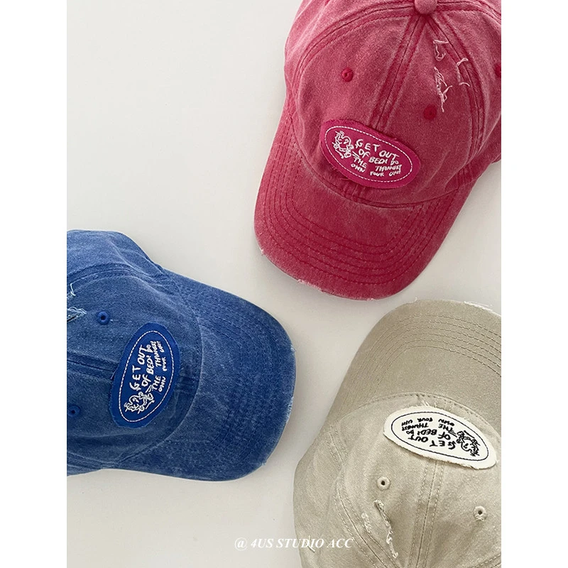 小众美式做旧棒球帽显脸小复古百搭破洞水洗牛仔鸭舌帽女遮阳帽子