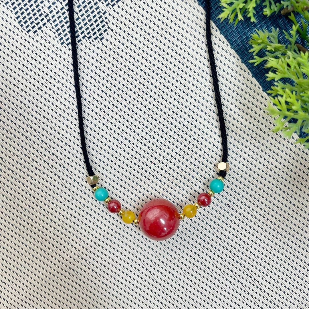 含辰砂工艺品18mm锁骨链高含量朱砂帝王砂圆珠手串手链女款