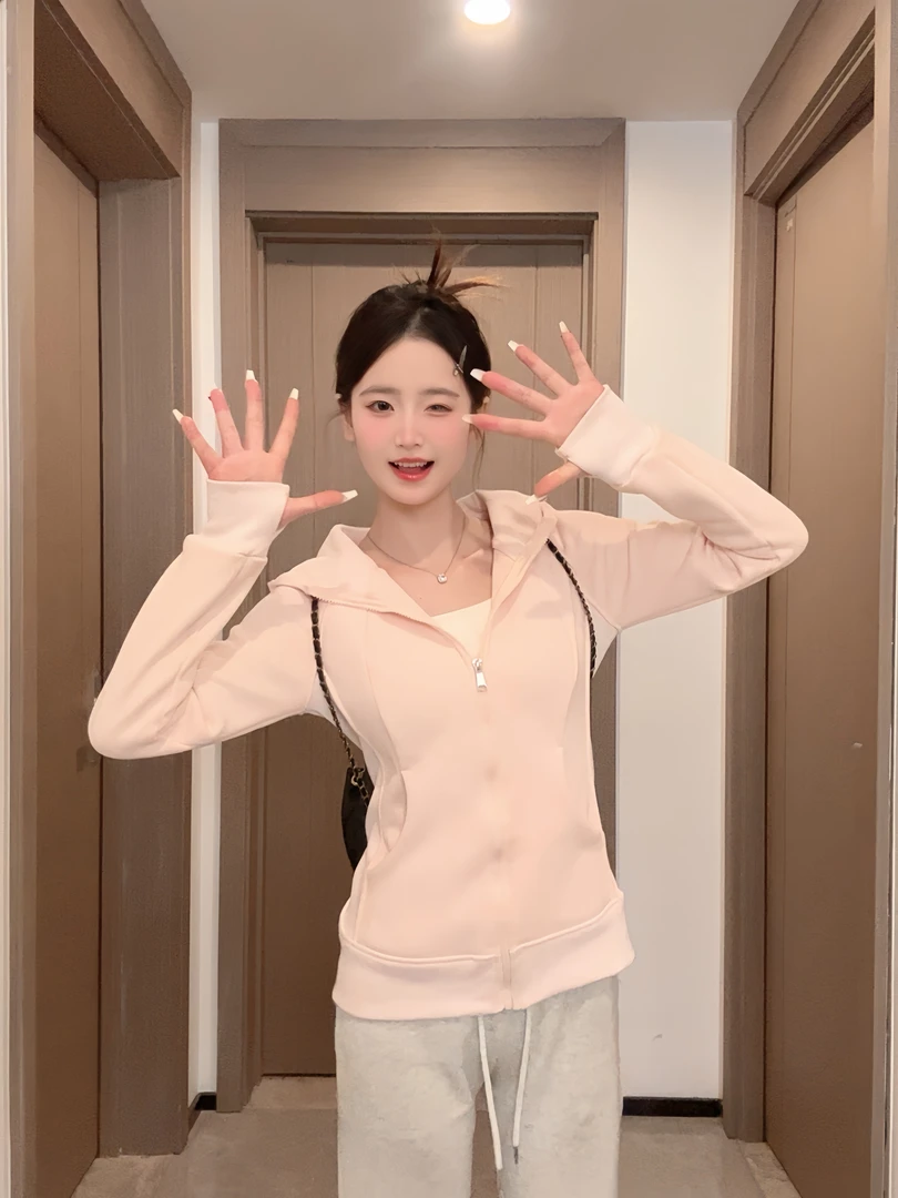 修身显瘦卫衣外套女春秋2025新款学生运动连帽休闲穿搭瑜伽上衣