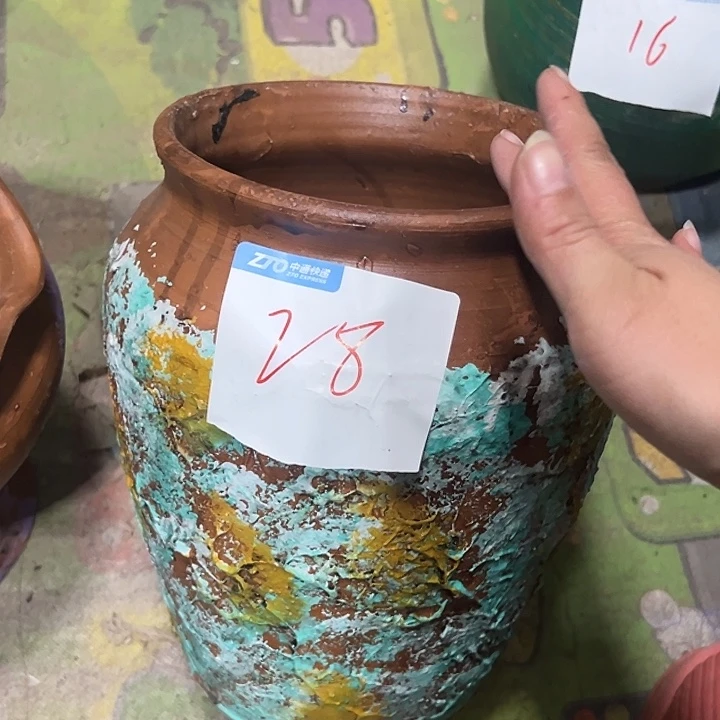 彩绘浮雕直筒高23口15带孔