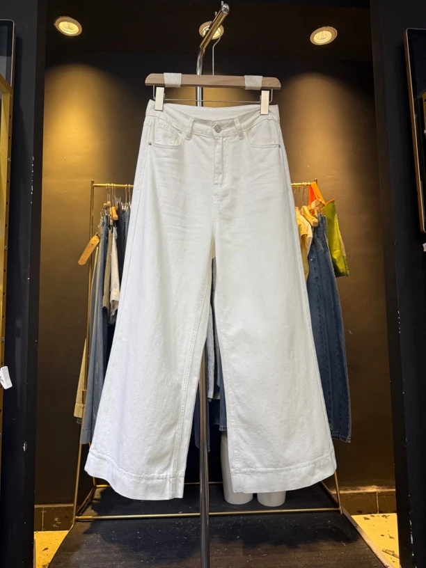 901#新疆棉精梳棉韩版简约百搭直筒阔腿显瘦无弹白色牛仔裤