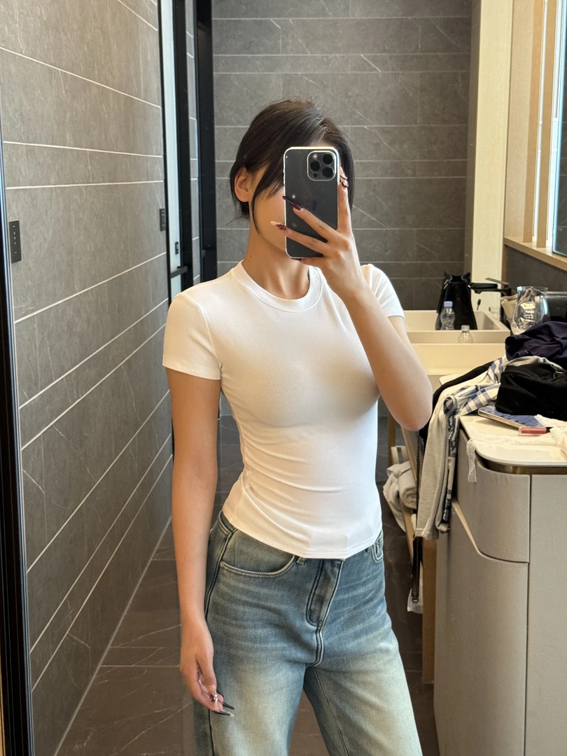 【Glozzzz】沙漏腰 早春上新简约纯色修身圆领短袖T恤 80222-2