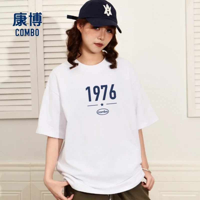 COMBO夏季半袖纯棉短袖T恤男女同款品牌logo印花简约舒适打底衫