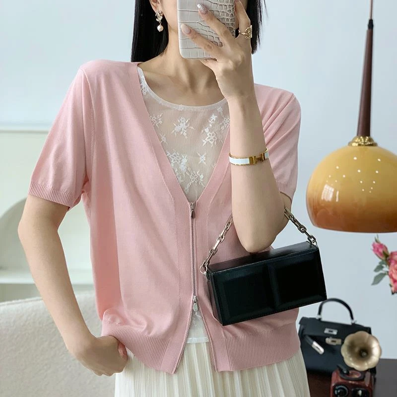 【优雅知性】2025新款夏薄款短袖t恤女宽松显瘦针织洋气百搭短袖