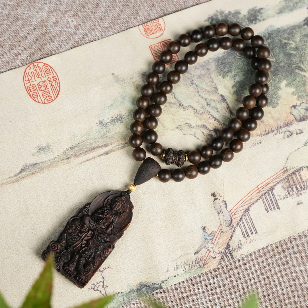 【沉水】富森红土W年雷击玉化老料1.0多圈+普贤富森沉香木雕