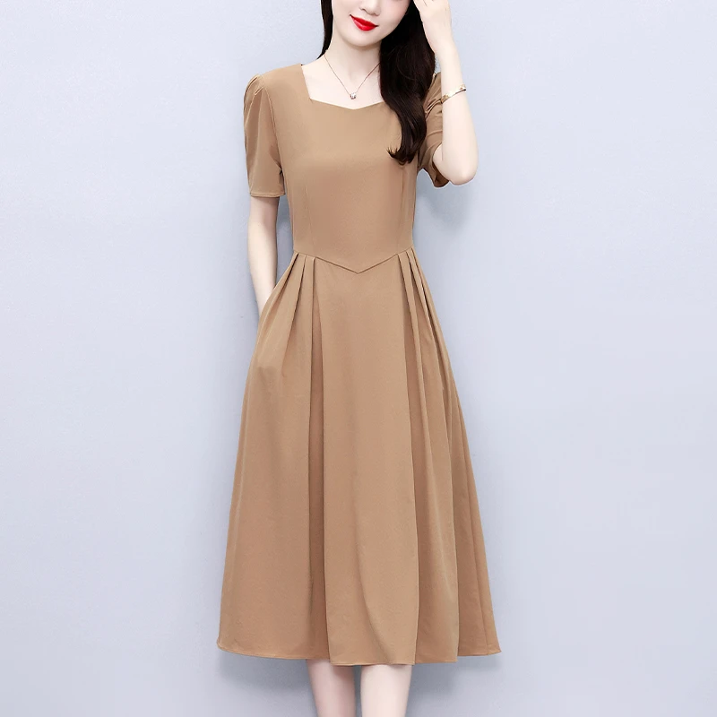 广州十三行裙子纯色连衣裙女夏季2025新款中长款修身洋气时尚裙子