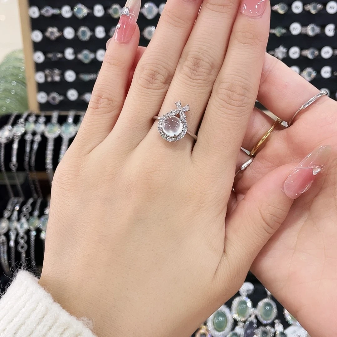 张***、蛇纹石玉银S925镶嵌戒指