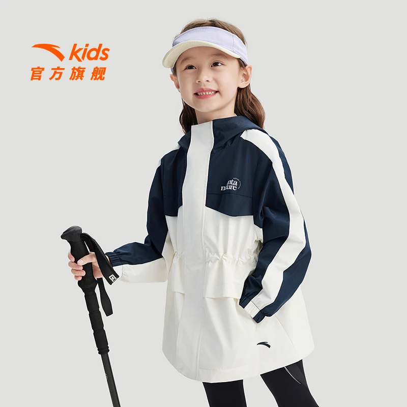 安踏儿童女童丝光绒运动上衣2025春季款舒适保暖青少年三防厚外套