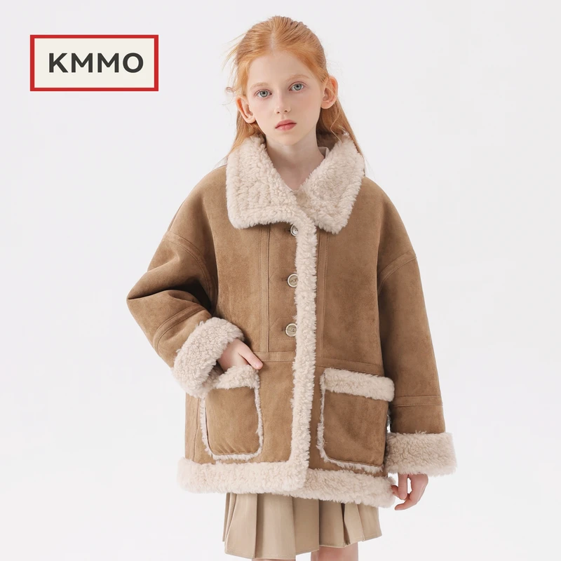 KMMO童装法式老钱风仿皮毛一体夹克2025新款外套女童冬季儿童大衣