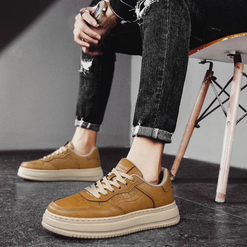 男鞋2025新款春季英伦复古男士工装皮鞋厚底百搭休闲板鞋低帮潮鞋