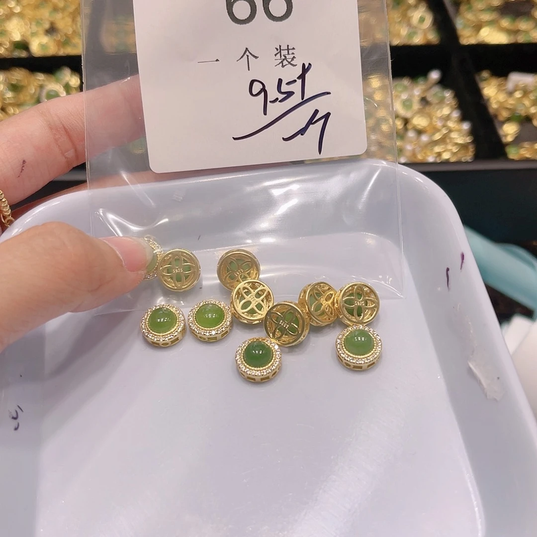 和田玉银S925镀金镶嵌珠宝半成品66