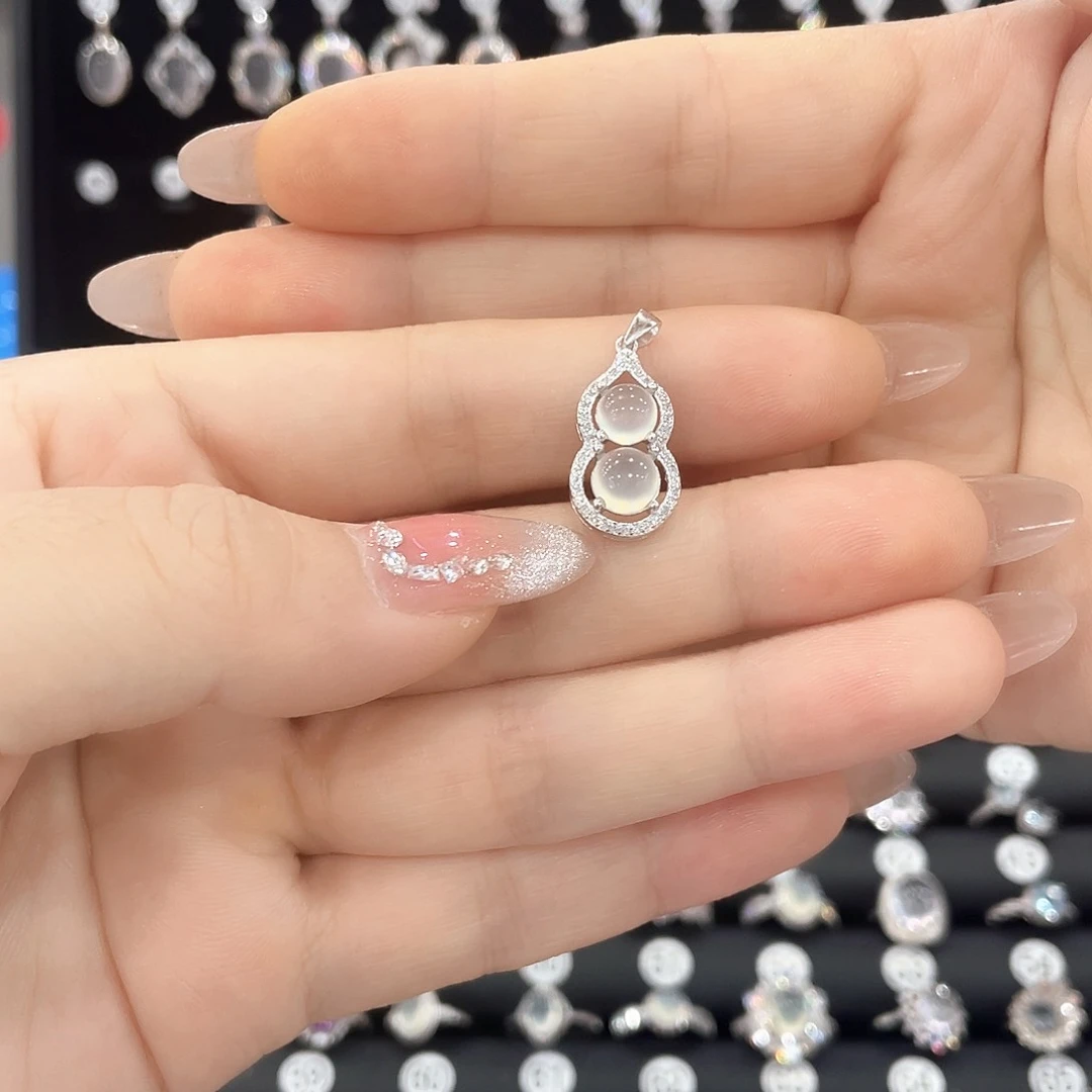 蛇纹石玉银S925镶嵌吊坠(赠链)贝*