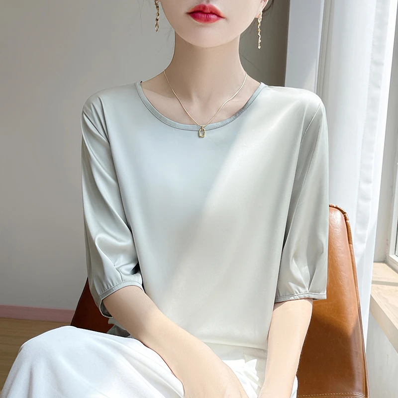 2025夏季小众高级感短袖T恤圆领百搭宽松型气质镂空宽松洋气上衣