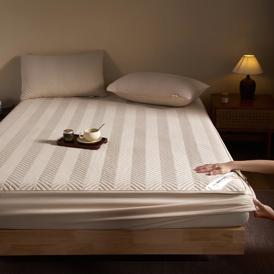 纯棉棉麻防螨床笠a类母婴级100棉纯棉夹棉保护套防尘套防滑席梦思