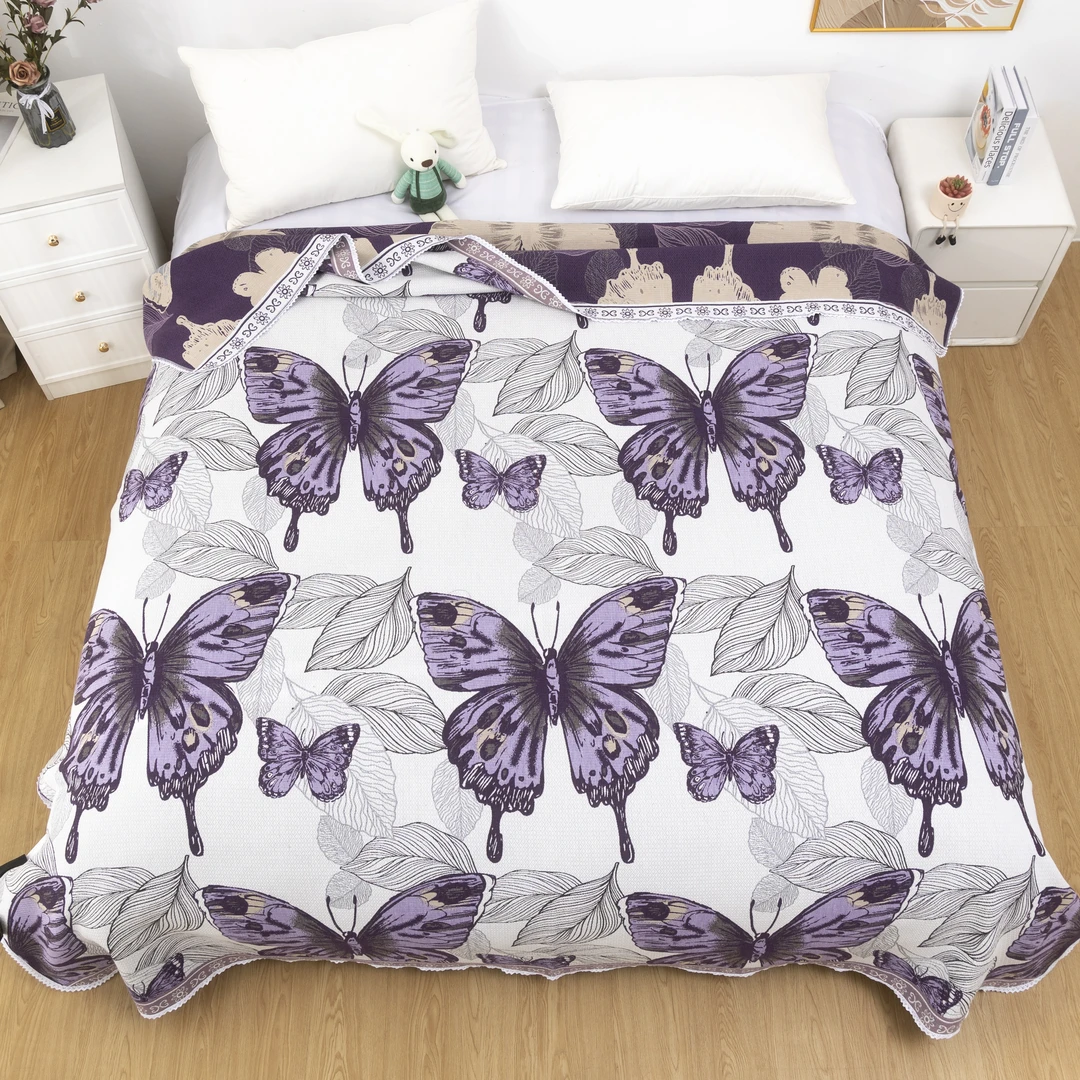 【梦幻蝴蝶】2.3M*2.5M高端A类柔软亲肤透气机洗四季用棉麻软席床盖