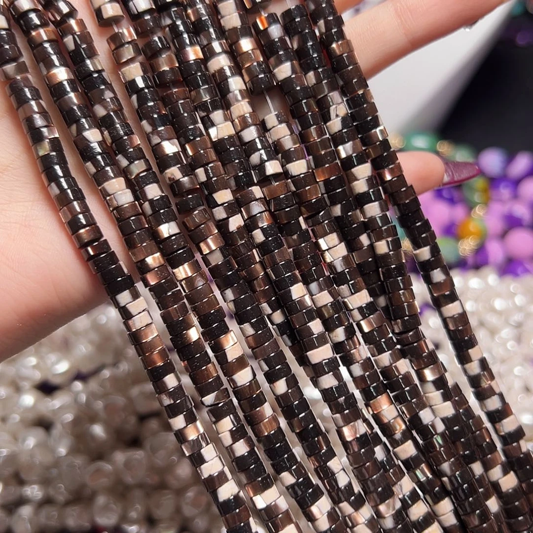 玛瑙/玉髓足银镶嵌珠宝半成品X756黑金螺隔珠6*3mm