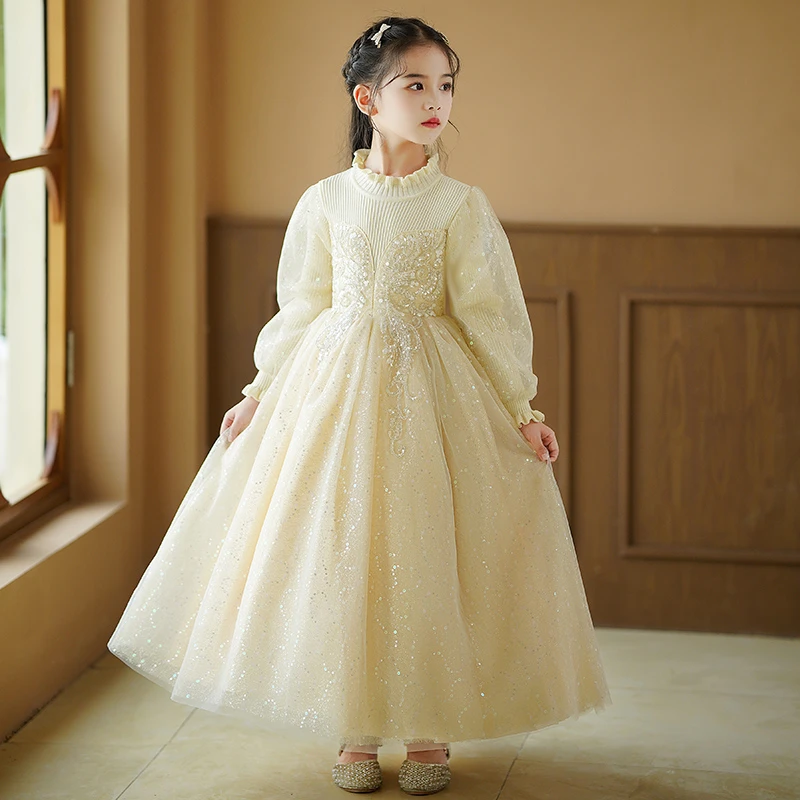 女童礼服轻奢小众儿童秋冬公主裙新款洋气花童生日钢琴走秀表演服