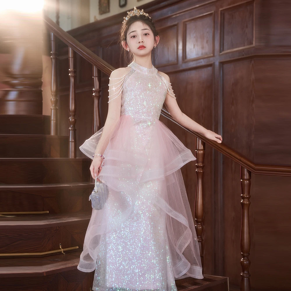 儿童礼服高端轻奢女童绝美生日公主裙主持人钢琴演奏演出女孩大童