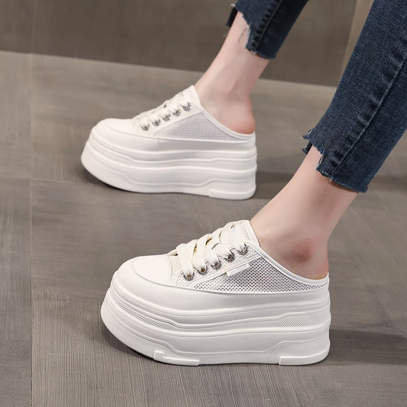 厚底包头拖鞋女外穿半托夏季新款透气网面无后跟一脚蹬懒人女鞋子