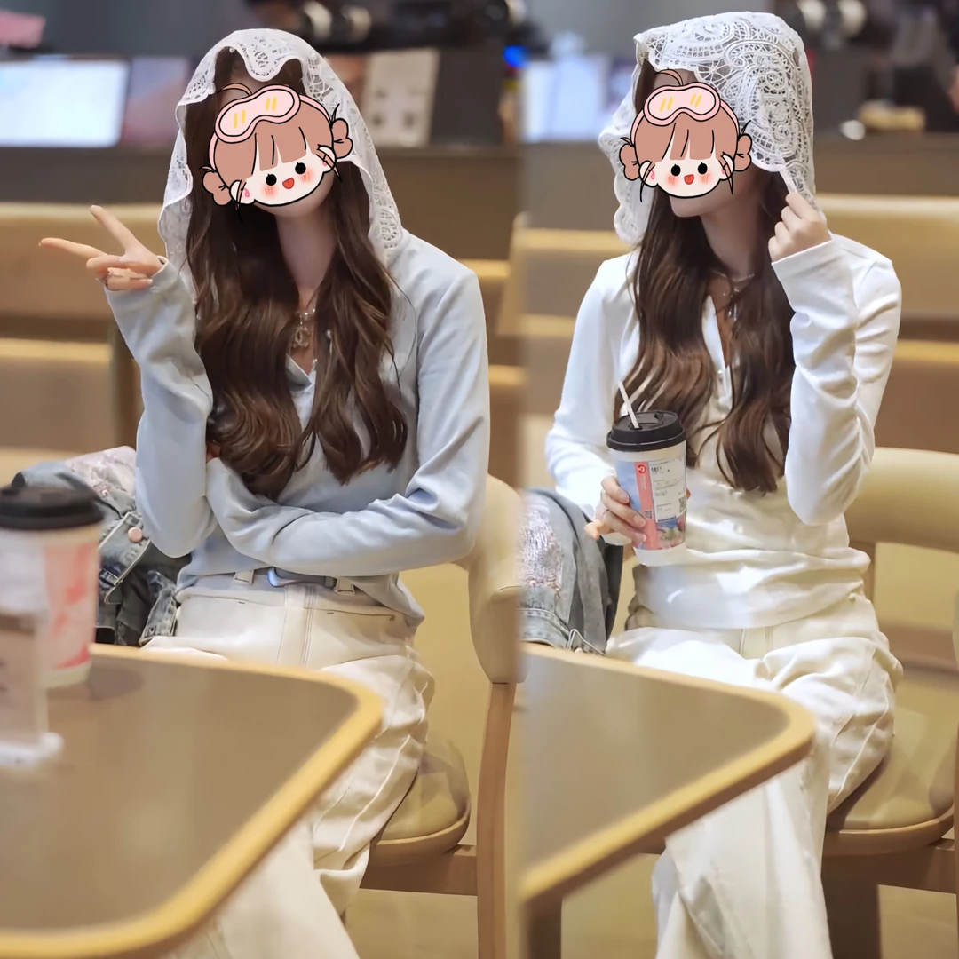 早秋慵懒风穿搭2025韩系洋气减龄蕾丝连帽T恤打底上衣显瘦休闲裤