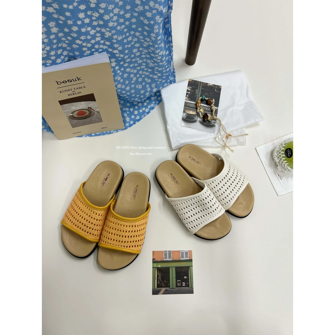 6631-6#米町#编织镂空度假风沙滩拖鞋（福利)（ 部分客户包装）