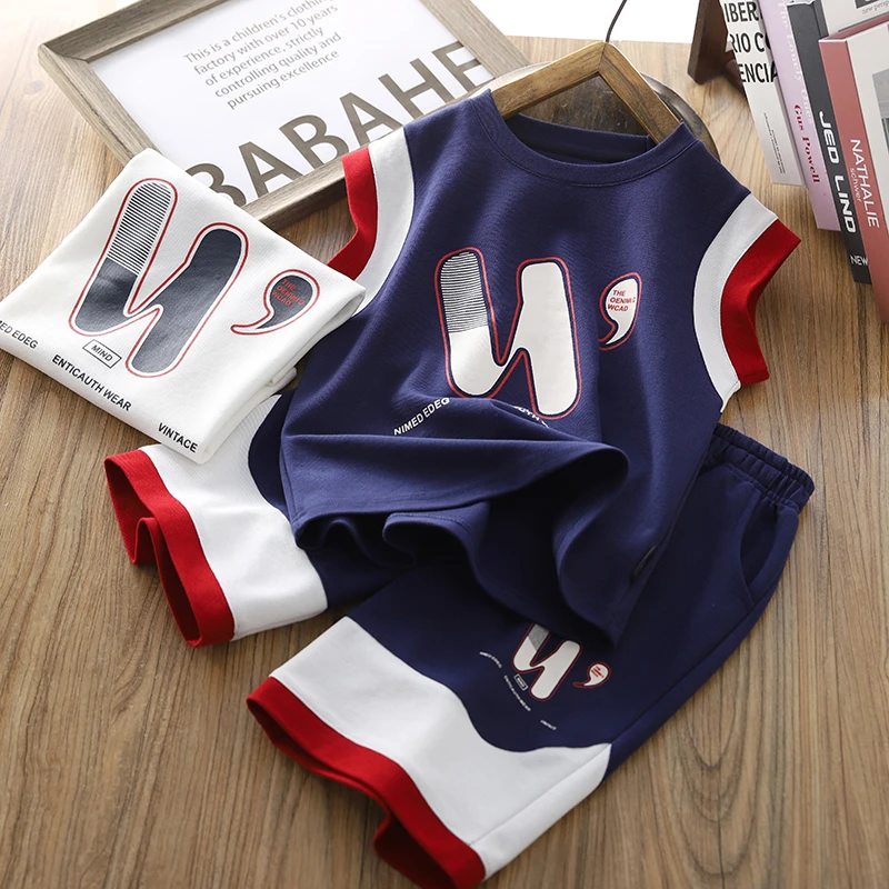 男童背心套装2025新款夏装潮酷印花拼色无袖短裤两件套儿童装衣服