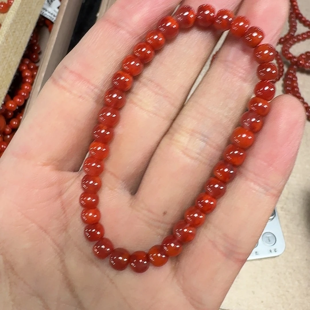 南红玛瑙未镶嵌手链原矿南红手串5mm➕高品质瓦西双锦红