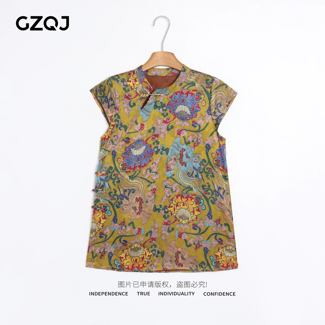 老琴私服【金翎云裥】 人丝香云纱欧若风国风提花上衣女夏季新款697