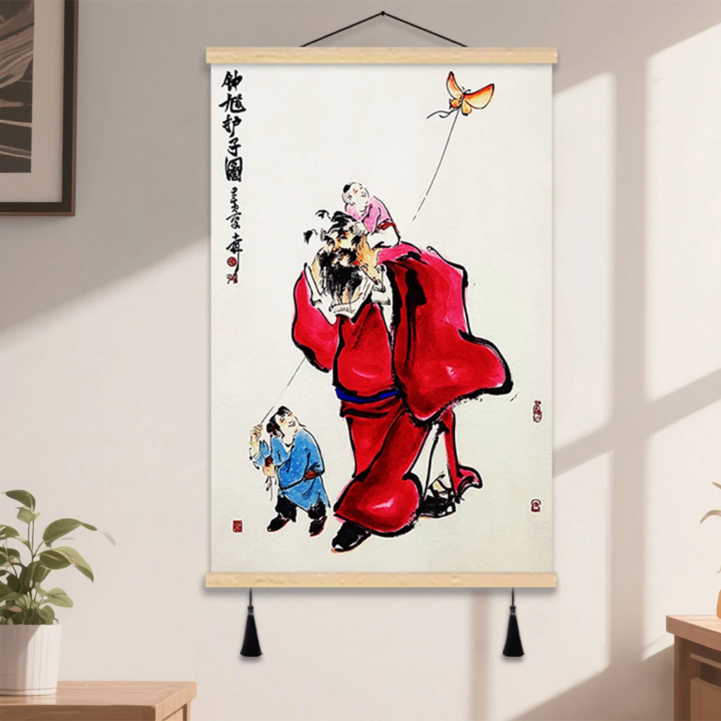 钟馗护子图现代挂画入户玄关走廊客厅卧室守护孩子天师画像装饰画