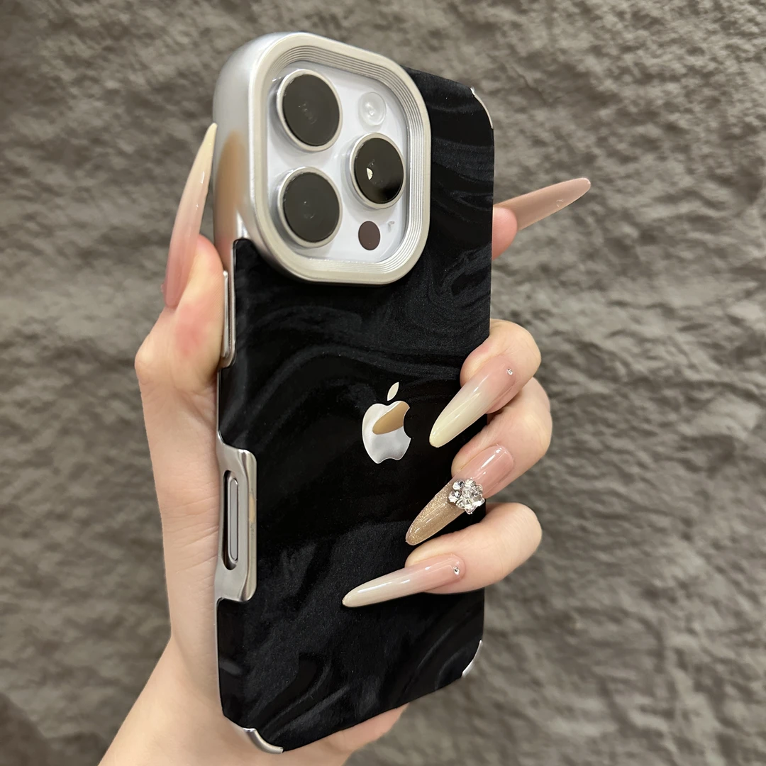 新款电镀绒布雪山纹适用苹果17pro手机壳iPhone16/15pro简约14软