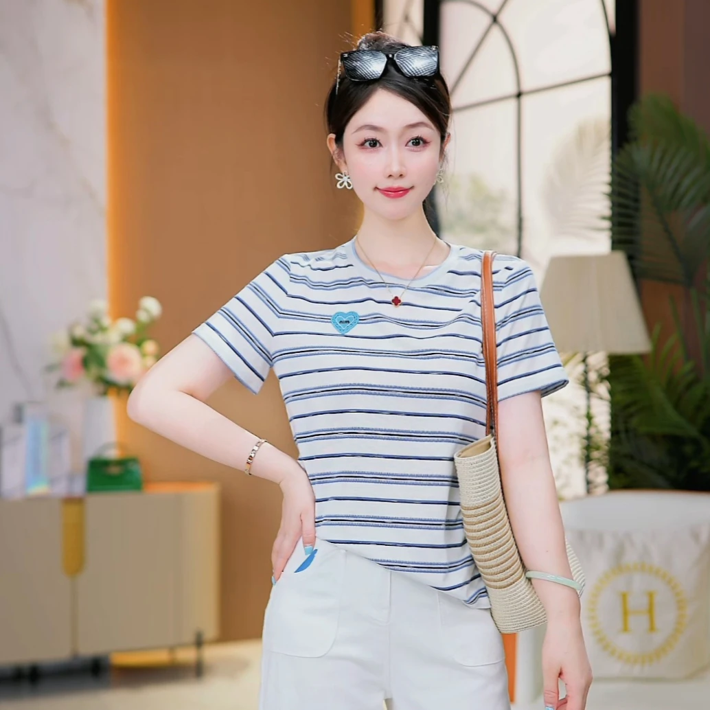 【心海旅程】时尚气质百搭2025夏款圆领短袖T恤上衣