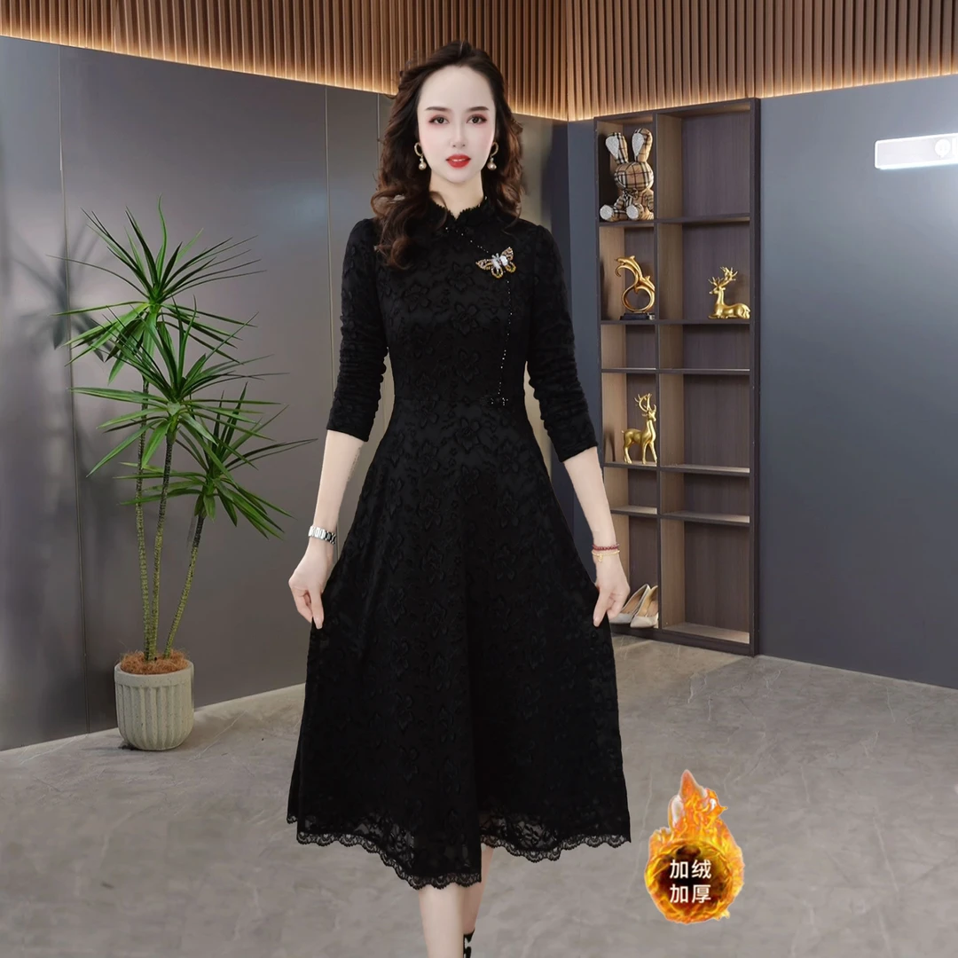 【QM直播专享】2024冬季新款时尚气质显瘦洋气中长款连衣裙M-4XL