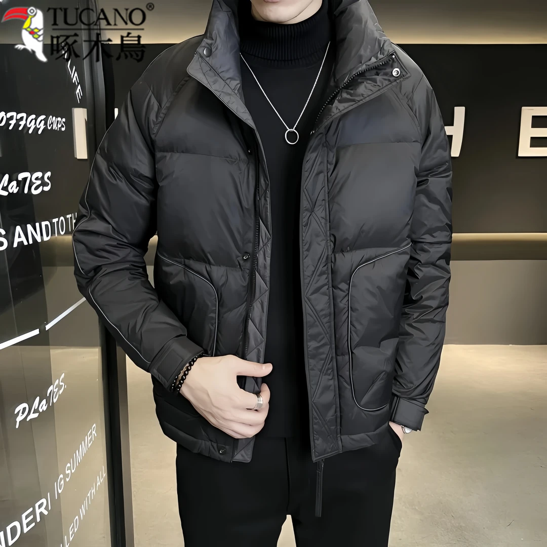 TUCANO/啄木鳥棉服冬季新款简约男士拼色立领修身保暖防寒服外套