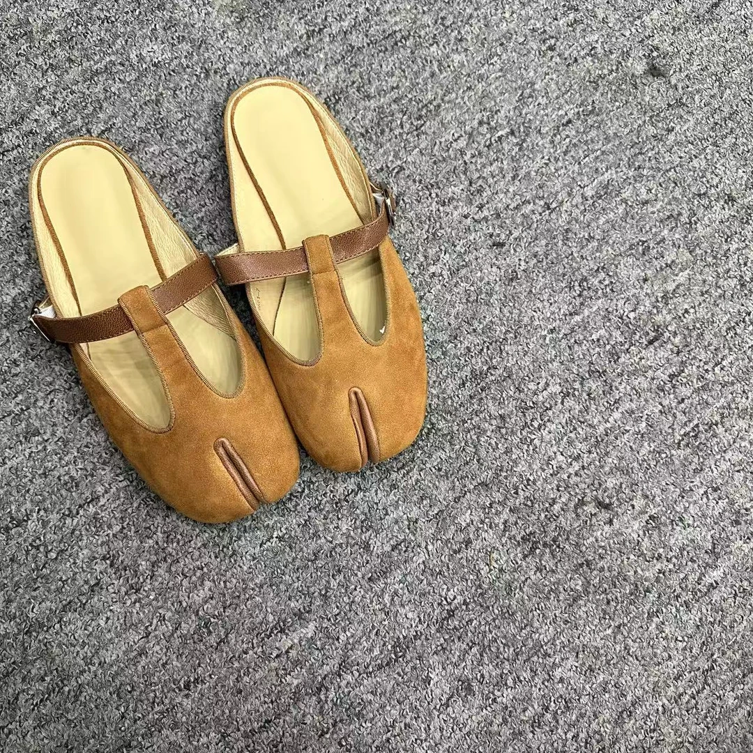 真皮分趾包头拖里外全羊皮真皮女鞋