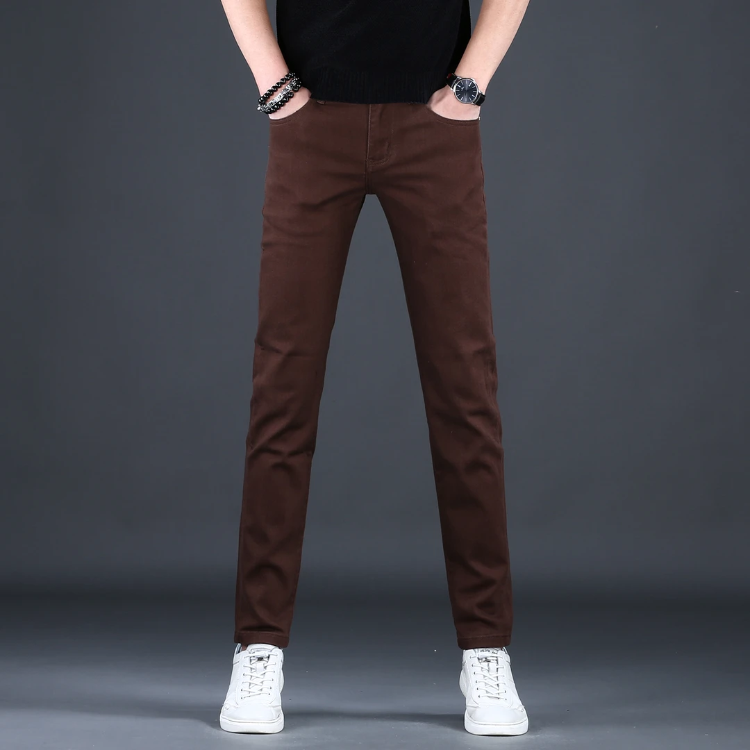 咖啡色牛仔裤男款秋冬新款高档品牌轻奢百搭修身小脚弹力爆款长裤
