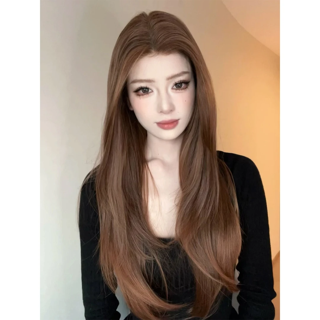 妍公子专属《淡颜姐姐》黑茶棕色气质高层次直发大面积蕾丝假发女