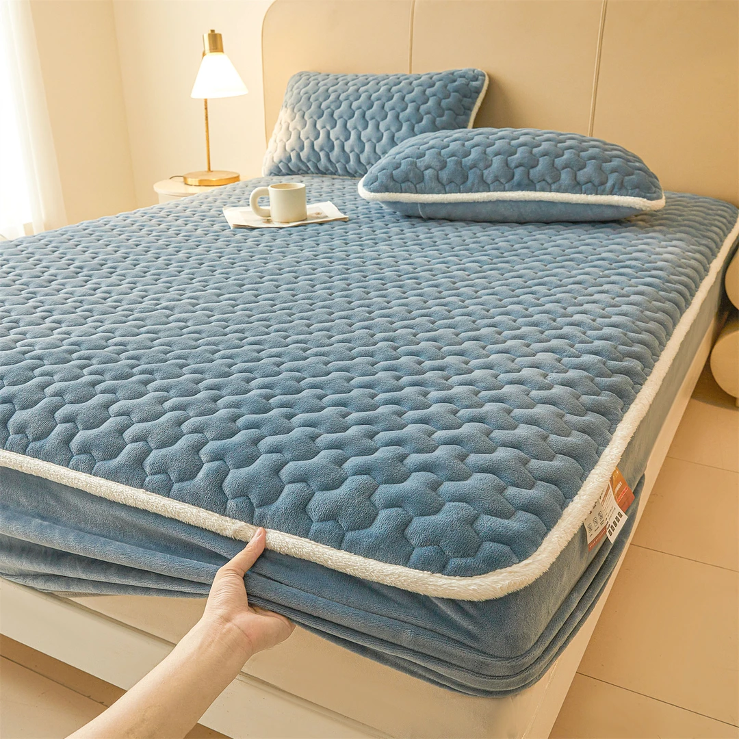 加厚牛奶绒床笠床罩家用套罩夹棉加厚格子学生宿舍单人床垫床笠罩