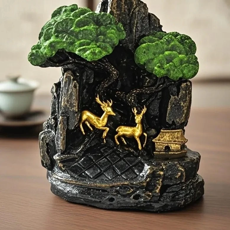 古风树脂倒流香炉假山摆件配倒流香仿山