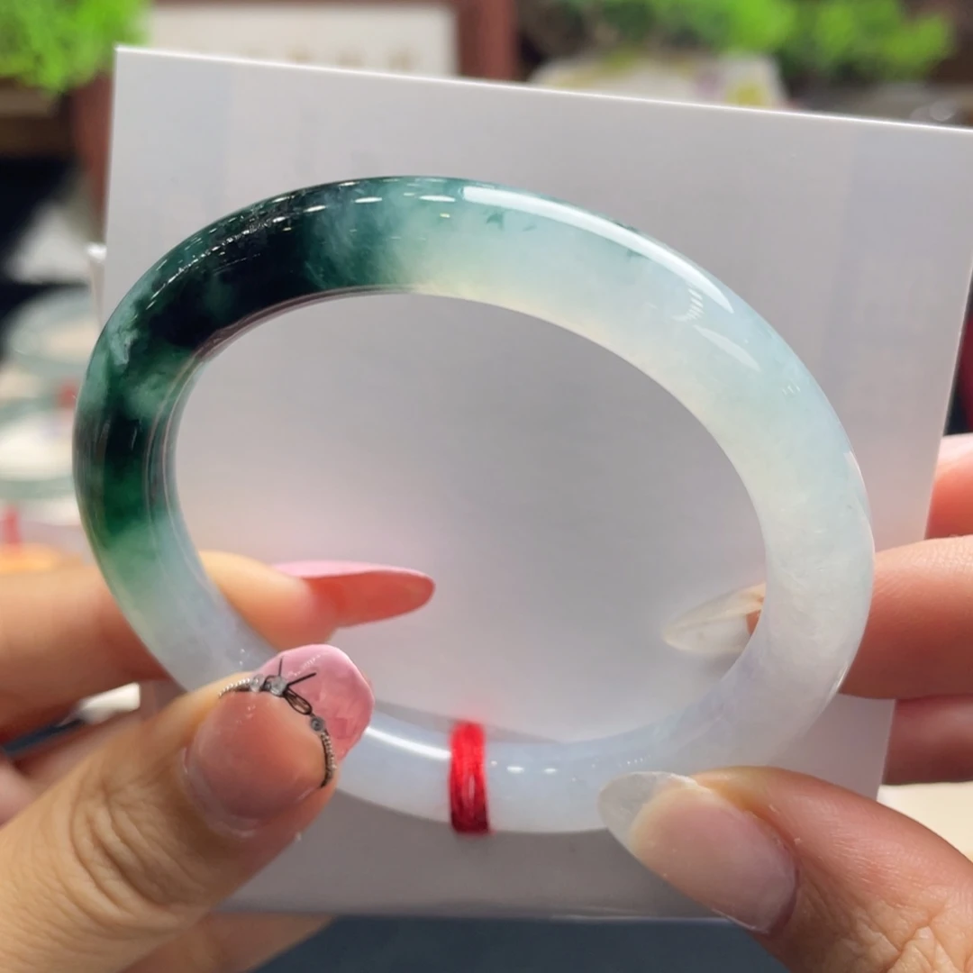 翡翠未镶嵌手镯02号 54圆条半山水