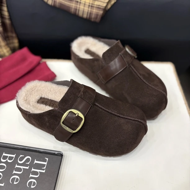 小雨家【韩版】早秋新款时尚加绒保暖包头百搭舒适洋气保暖勃肯拖