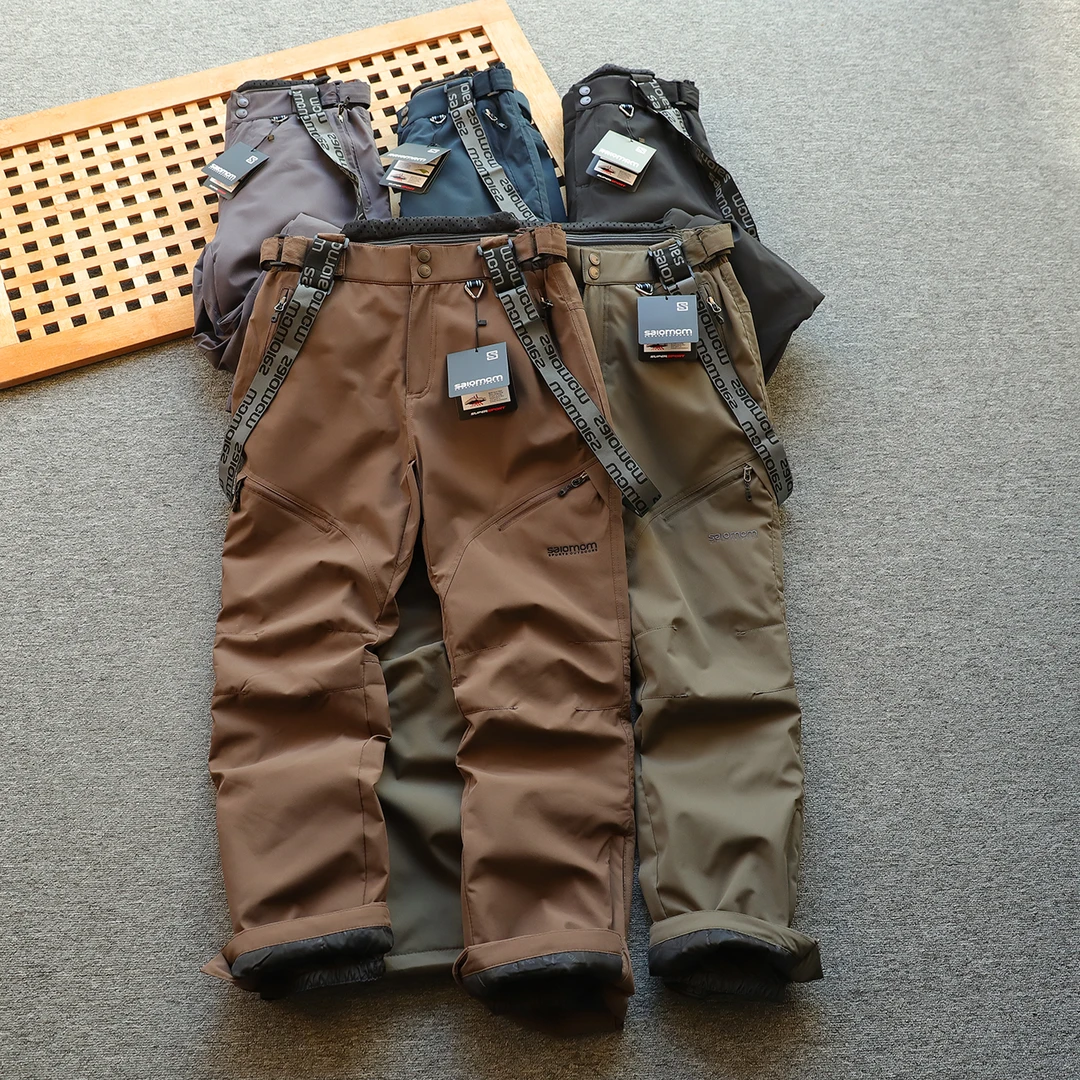 美单新款 专业户外滑雪裤 加厚防雨雪冲锋裤防寒裤 背带可拆卸