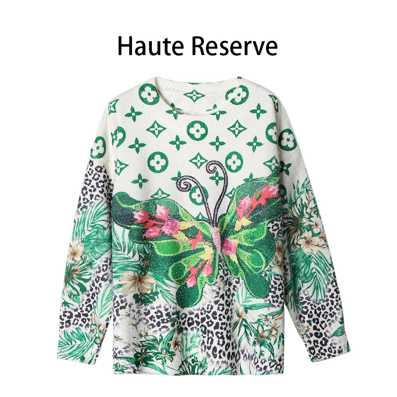 【BOSS姐】高端5D蝴蝶印花重工烫钻水貂绒轻奢毛衣多巴胺服装女