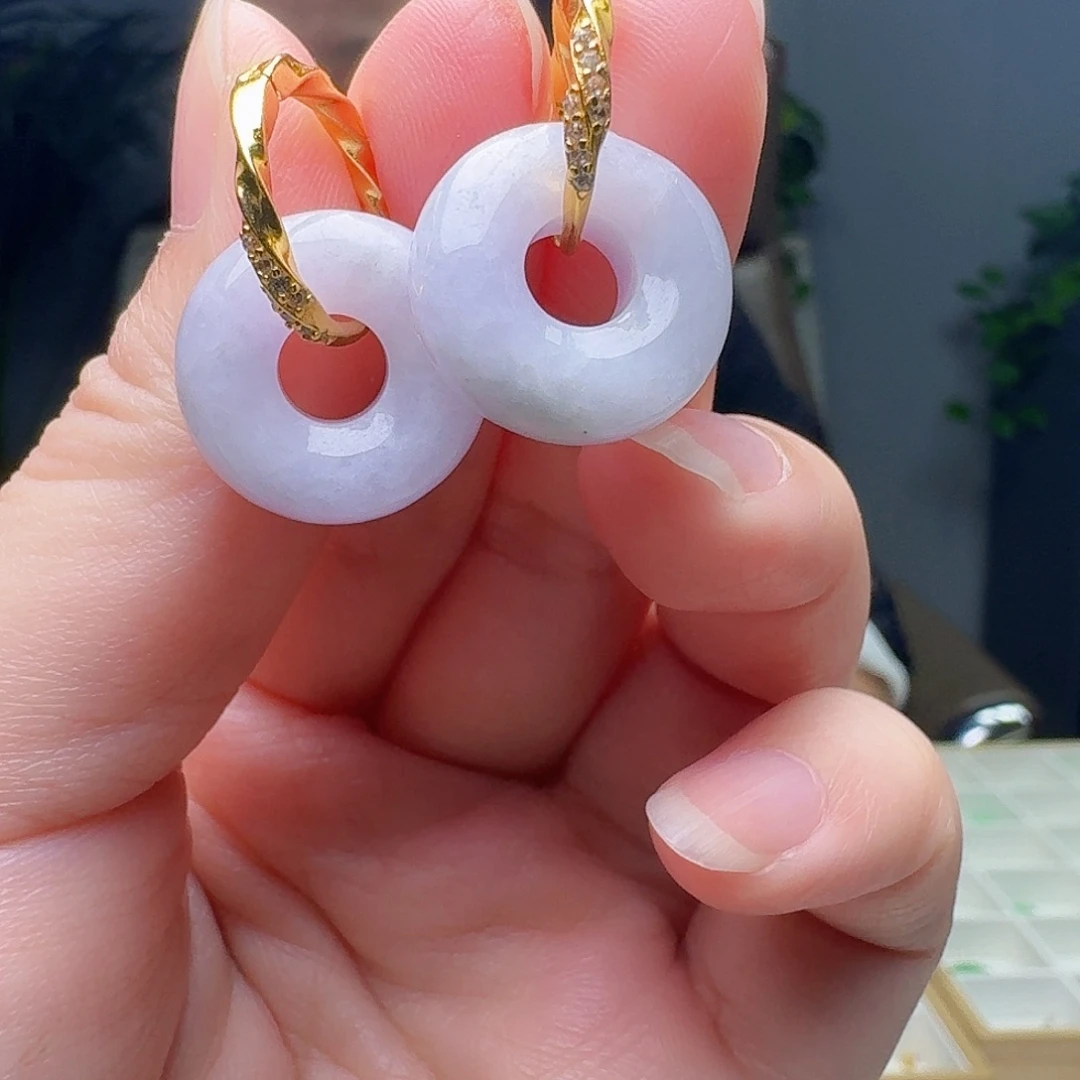 翡翠银S925镶嵌耳饰天然纹