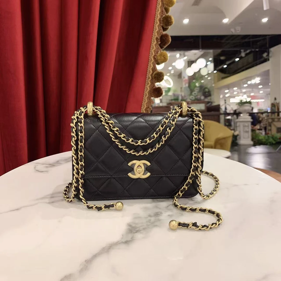 95新 Chanel/香奈儿 GGS香奈儿24c双金珠19黑色金扣牛40081931