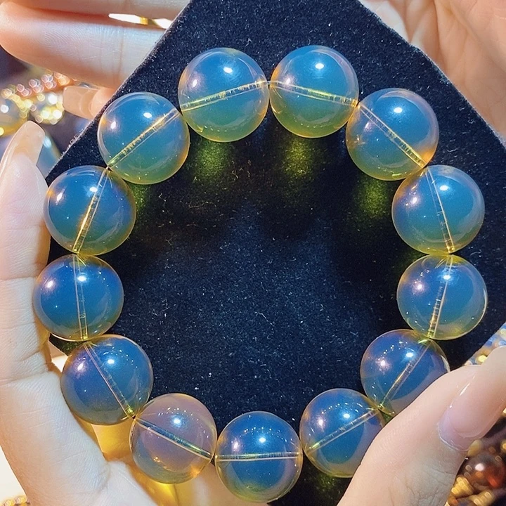 蓝珀未镶嵌珠宝奇石墨西哥蓝珀手串17