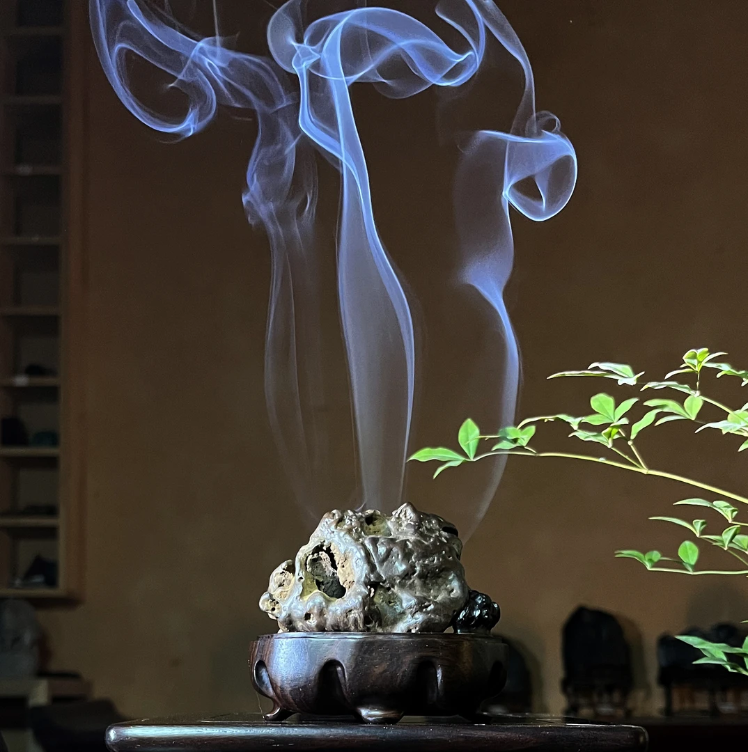 创意赏石香薰炉摆件 奇石点香石 禅意香炉摆件 中式全手工摆件