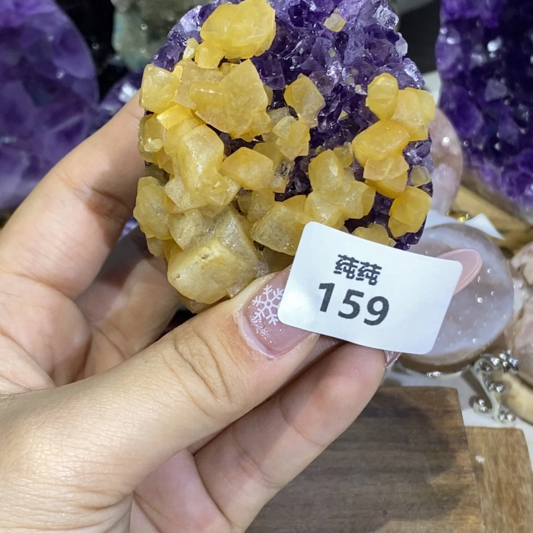 大型摆件（非配饰）未镶嵌紫晶金色方解石