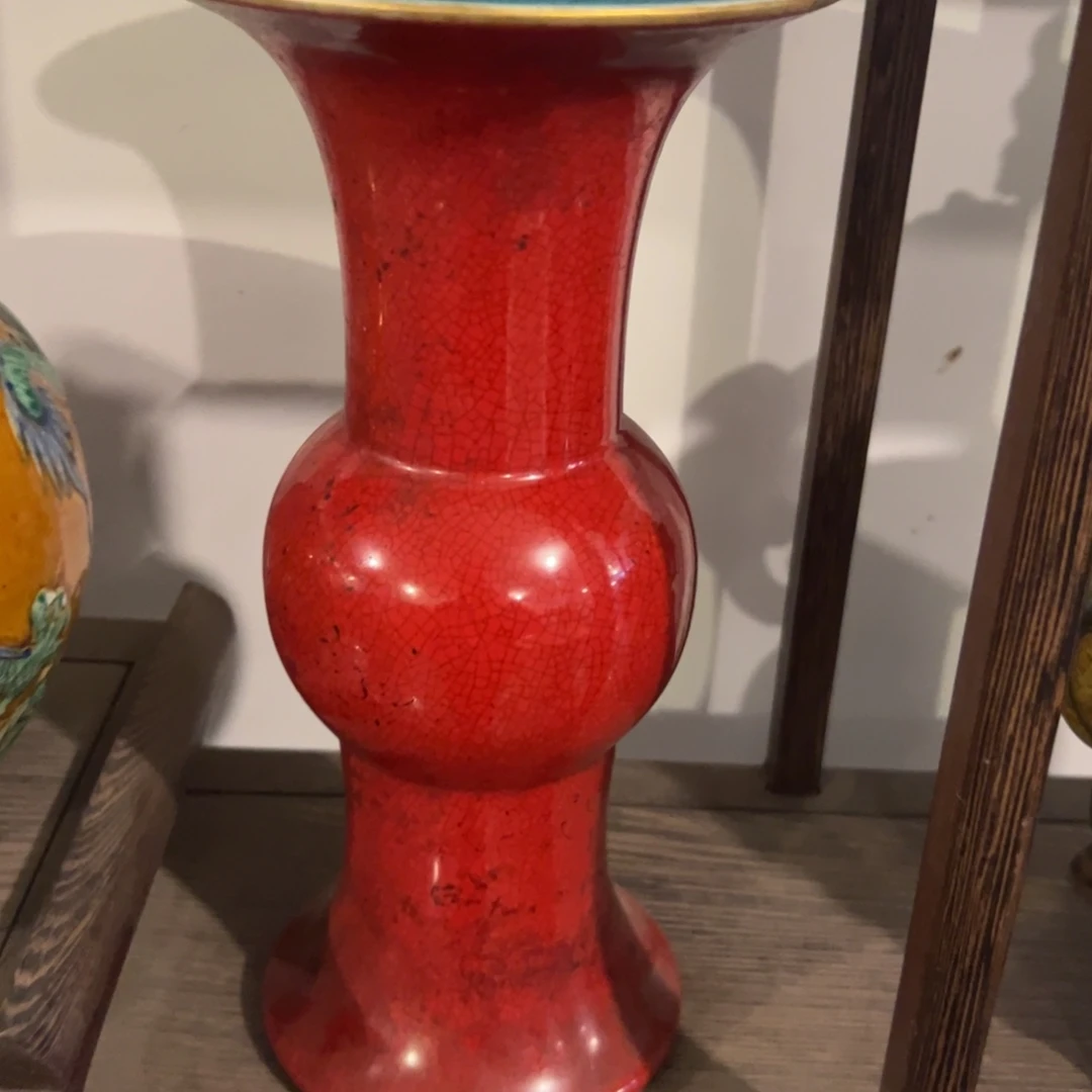 友***谊摆件豇豆红釉花觚