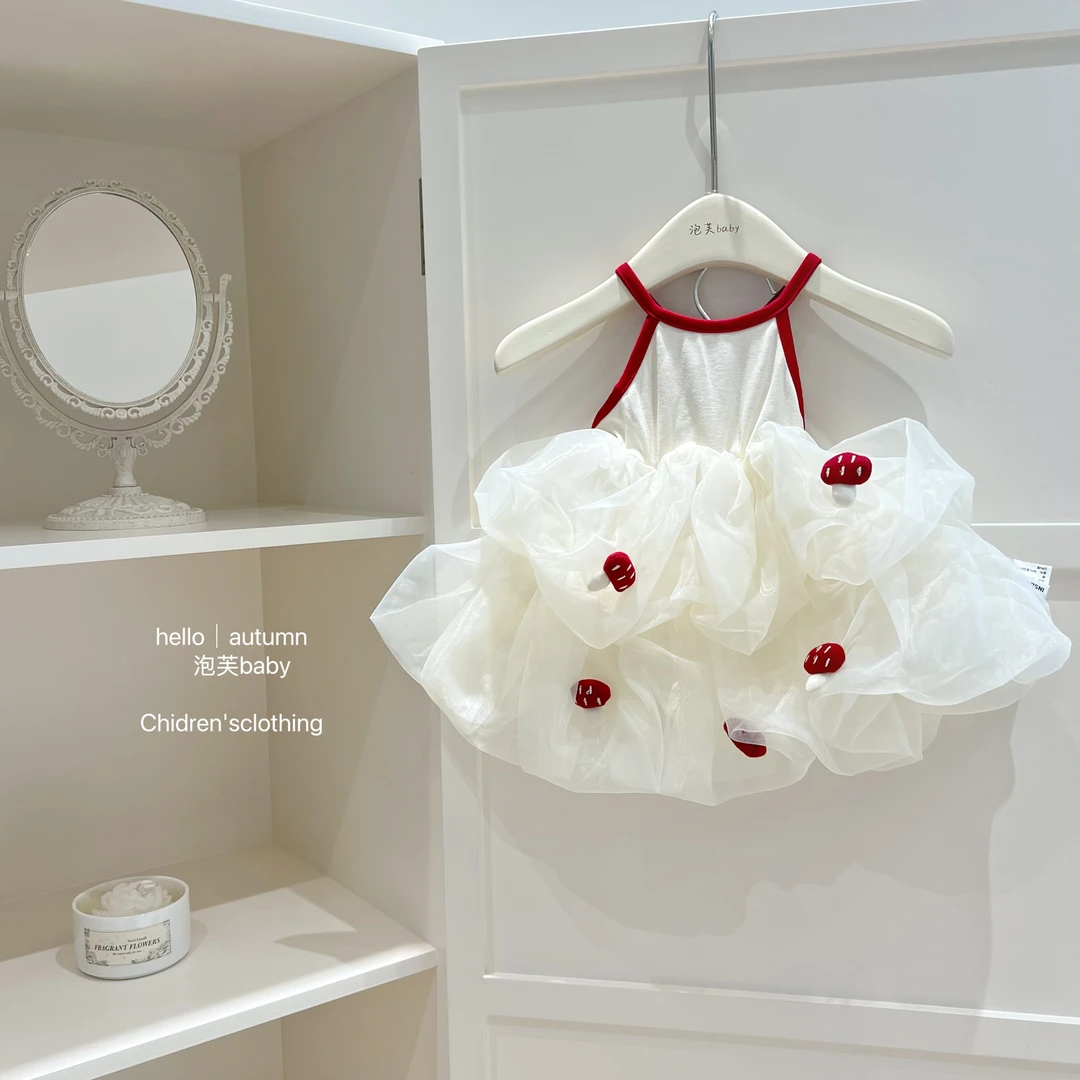 【泡芙baby】2025女童裙子夏款儿童蘑菇公主裙吊带网纱礼服连衣裙